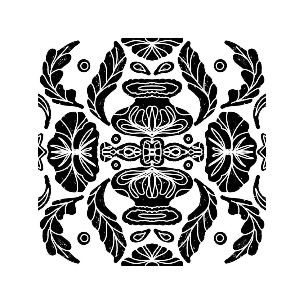 a black and white square pattern with a floral design vector