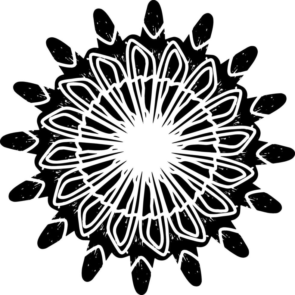 a black and white flower design with a circular shape vector