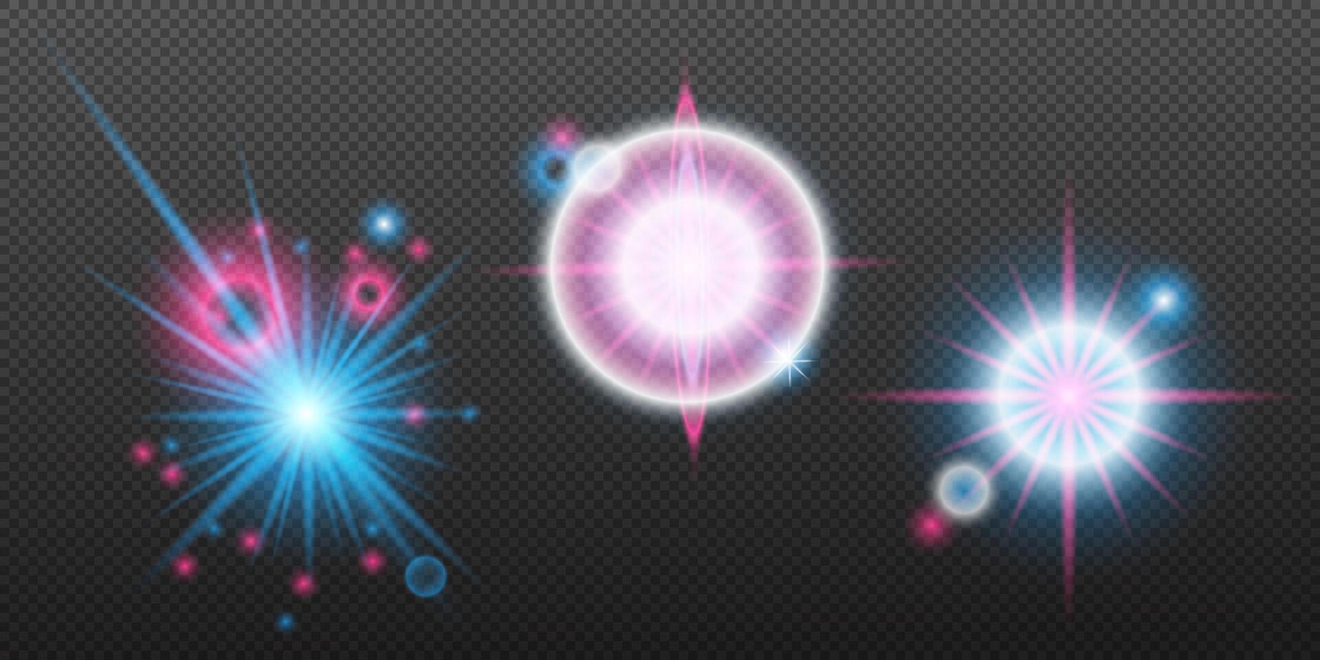 three glowing stars on a black background vector