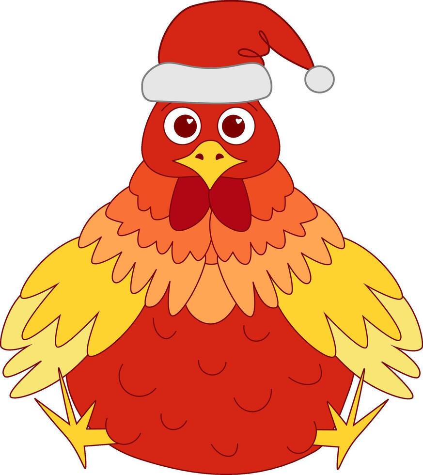 New Year, Santa's assistant rooster. Chinese New Year of the Rooster 2029. Eastern calendar. Chicken in graphic line style. illustration of a New Year bird on an isolated background. vector