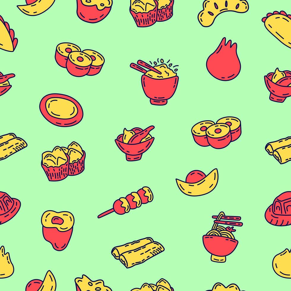 Chinese new year background with Chinese food doodle seamless pattern wallpaper. illustration vector