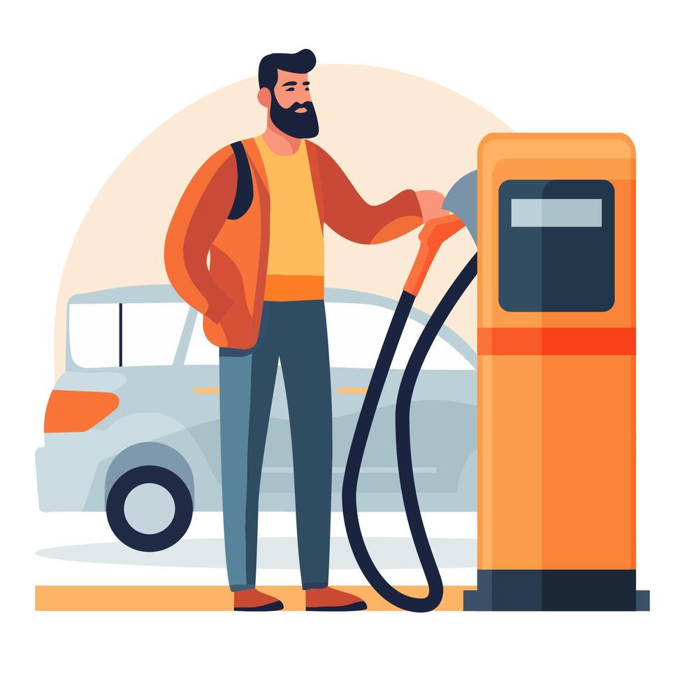 Man filling his car with gasoline vector