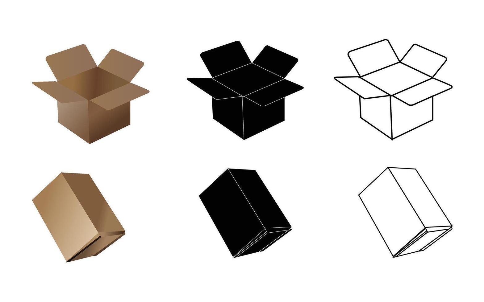 Divers Cardboard Box Designs Realistic Silhouette and Outline.eps vector