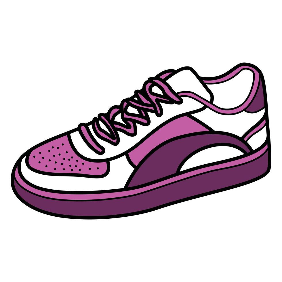 Hand Drawing of White and Purple Woman Sneaker with Bold and Modern Style vector