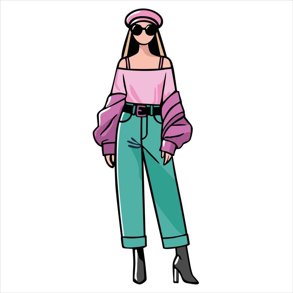 Hand Drawing of Stylish Woman with Chic and Elegant Details vector