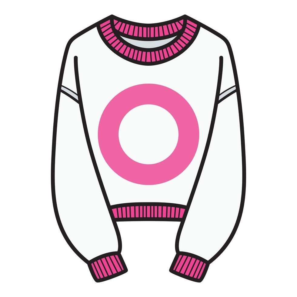 Hand Drawing of White Sweater with Pink Circle Detail and Stylish Vibes vector