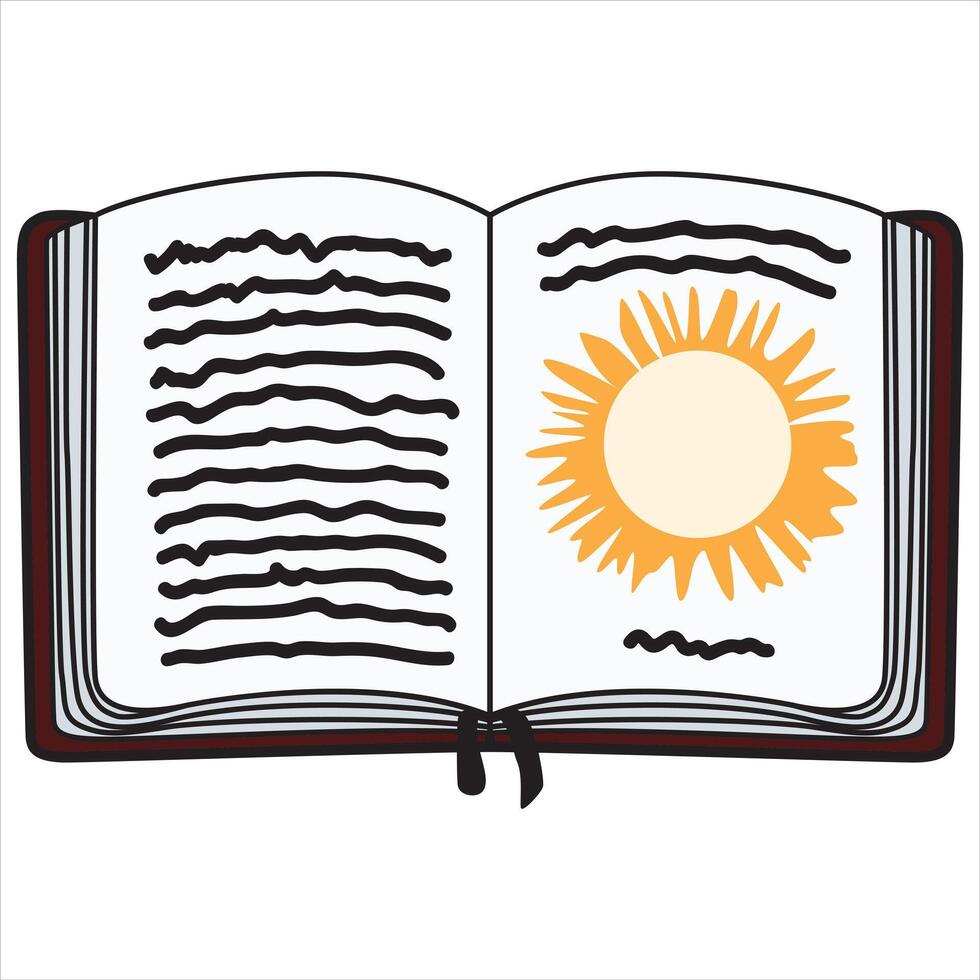 Hand Drawing of Book with Elegant Sun and Detailed Features vector