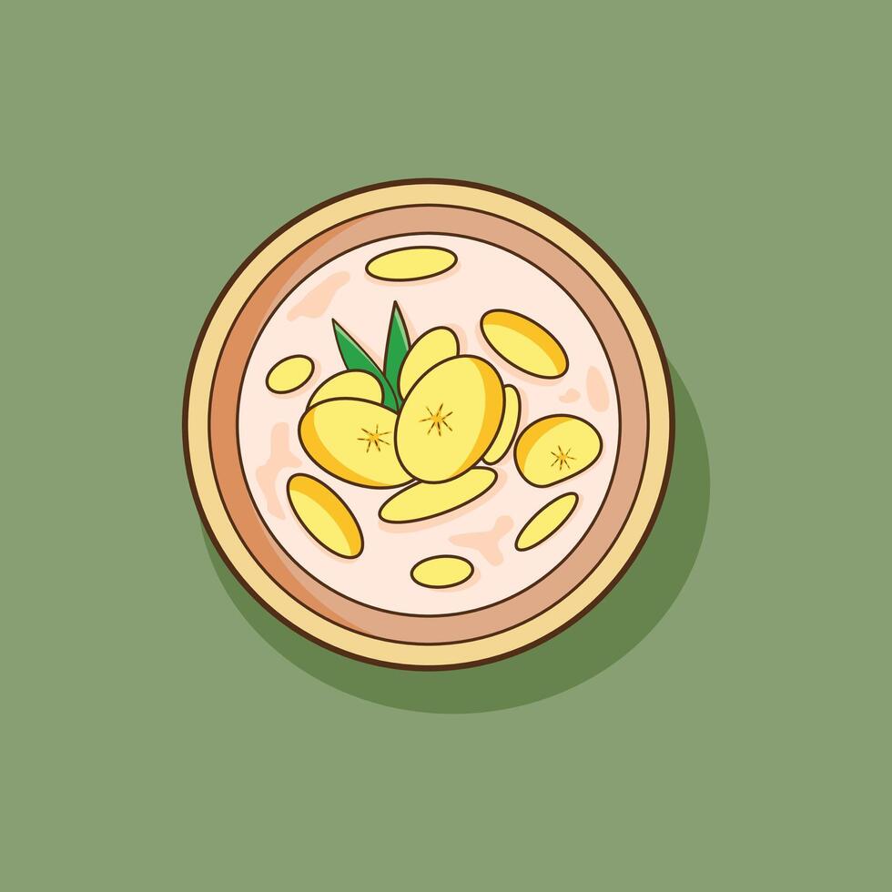 Indonesian dessert with bananas and coconut milk vector