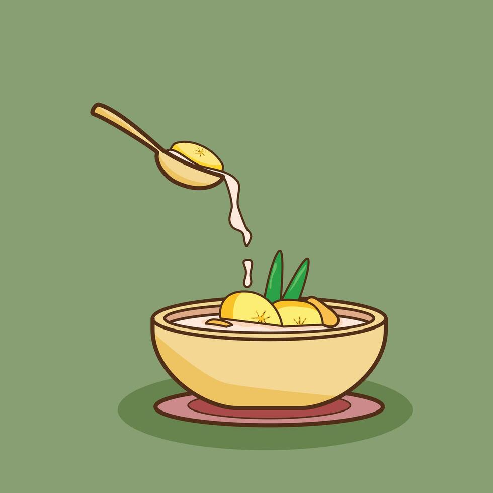 Kolak Pisang illustration traditional Indonesian dessert with bananas and coconut milk vector