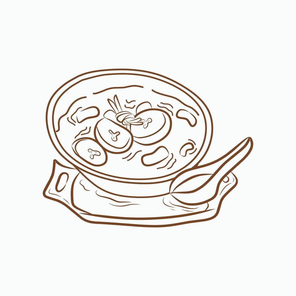 a bowl of kolak pisang with a spoon on top vector