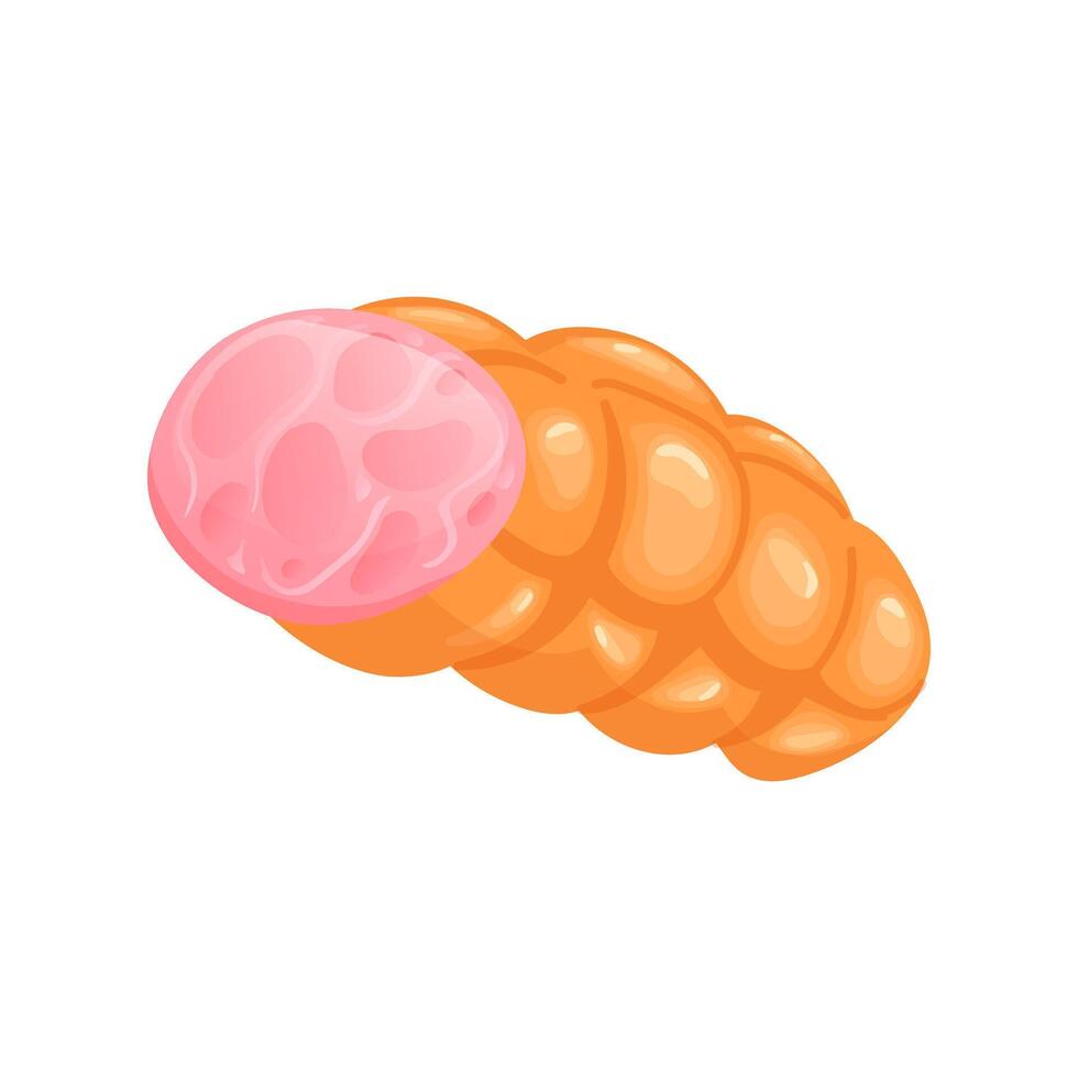 Boiled sausage in net in flat design. Deli ham or salami, butcher product. illustration isolated. vector