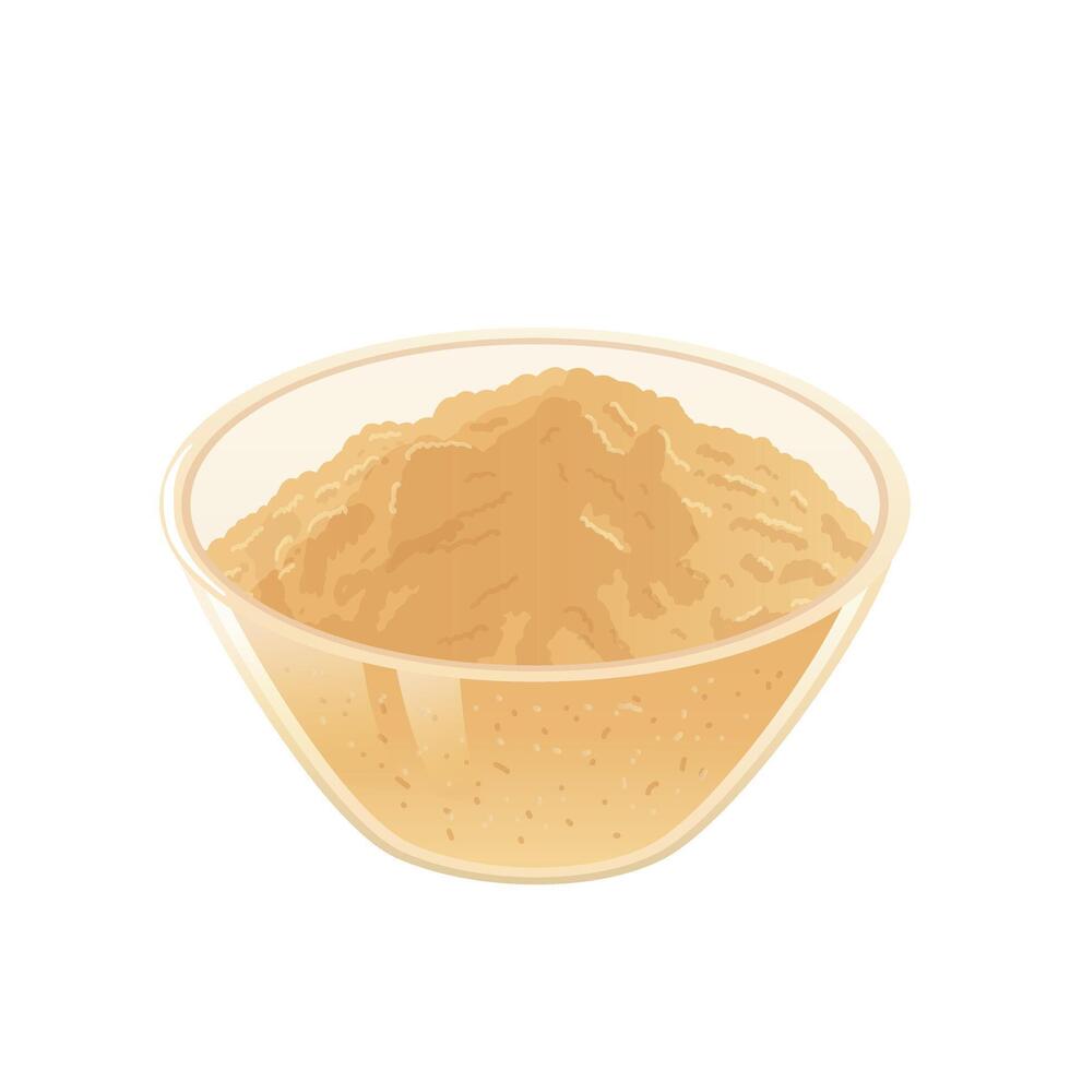 Ginger powder in bowl in flat design. Aromatic spice, dry beige condiment. illustration isolated. vector