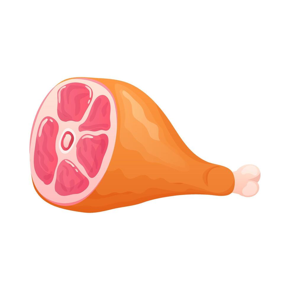 Pork leg in flat design. Deli meat product, smoked ham or raw shank. illustration isolated. vector