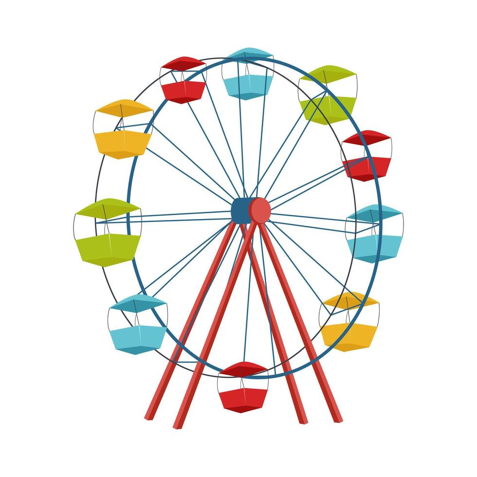 Big ferris wheel in flat design. Amusement park attraction, circle carousel. illustration isolated. vector