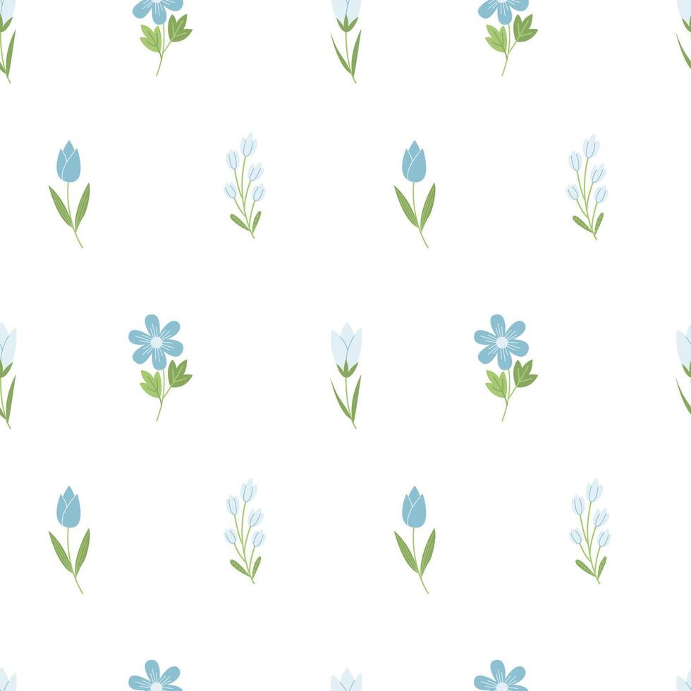 cute seamless pattern with blue wildflowers. hand drawn background for textile, wrapping vector