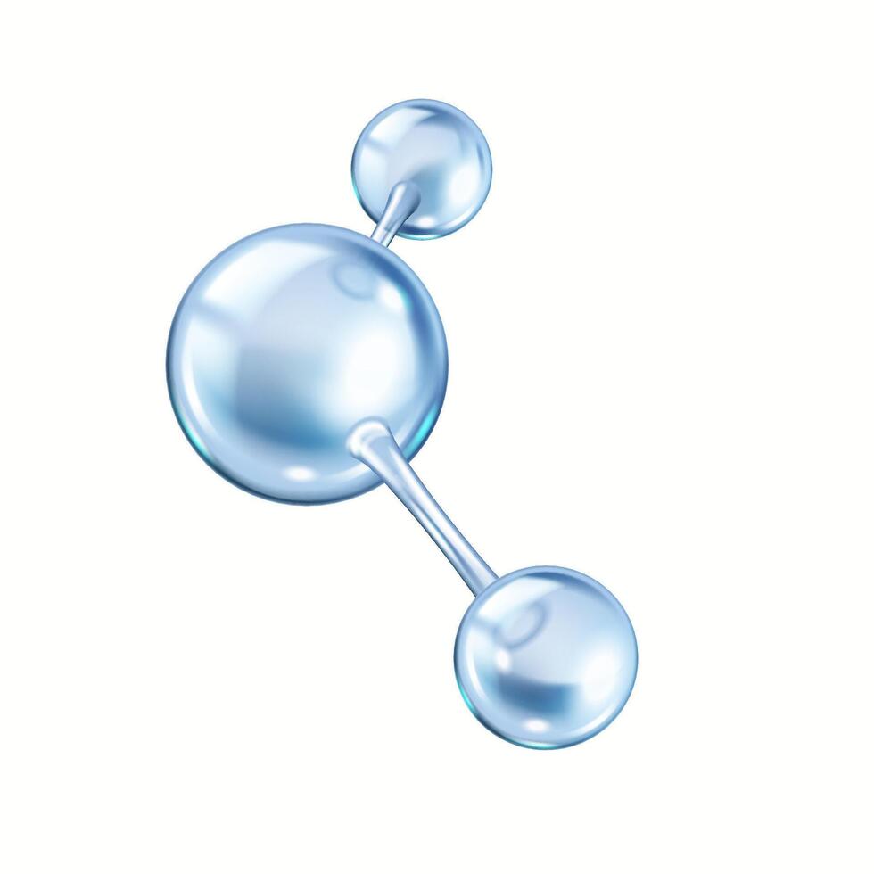 Blue atoms form chemical bonds realistic illustration. Collagen molecule structure for scientific research 3d object on white background vector
