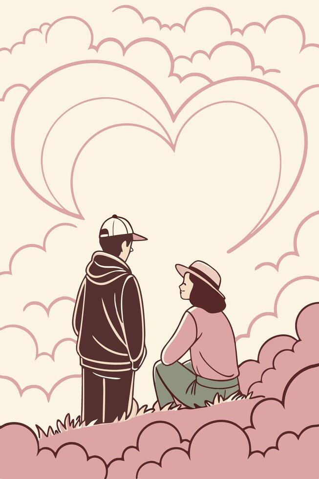 Wispy pink clouds naturally shape a heart against a pastel sky. vector