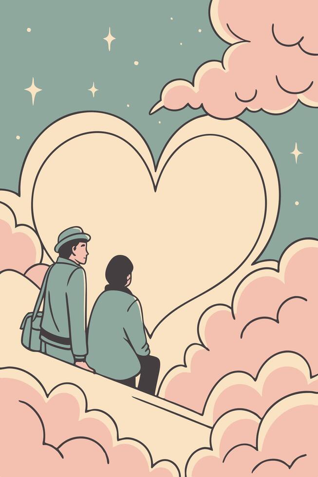 Delicate pink clouds swirl into a heart shape in the evening sky. vector