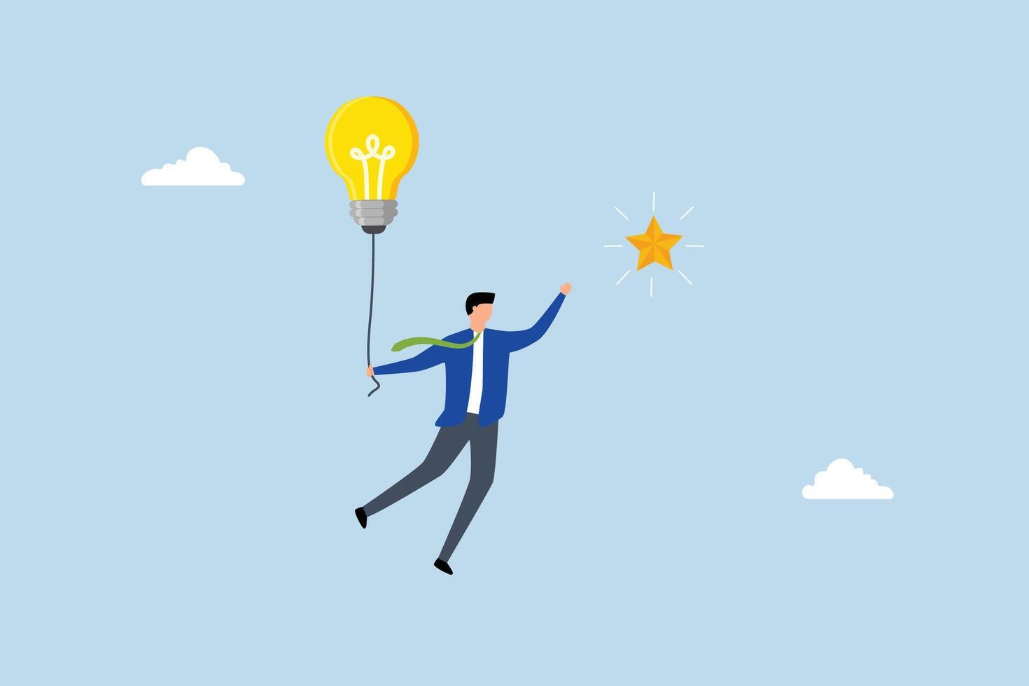 Creativity or innovation to help reach business goal, clever entrepreneur soaring with innovative concept to seize star in heavens. vector