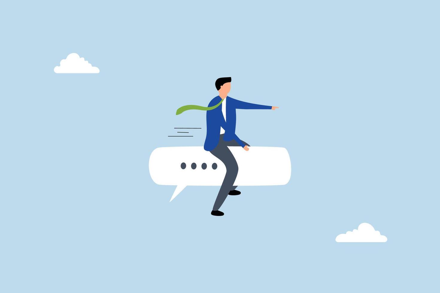 Effective communication for business leader, happy entrepreneur on a speech bubble directing towards a goal. vector