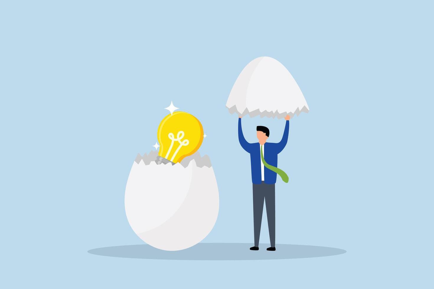 New creative idea, businessman entrepreneur finds incubating egg containing bright idea within. vector