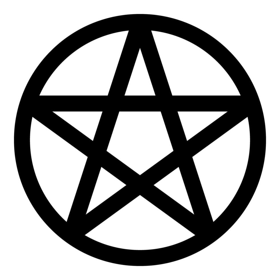 Pentakl Neopagan Wicca Pentacle Neo paganism sign five pointed star in circle inside round Pentagram magic symbol icon black color illustration image flat style vector