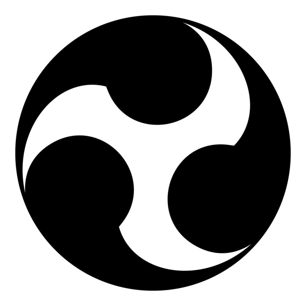 Tomoe symbol religious sign Japanese religions Oriental three petal icon black color illustration image flat style vector