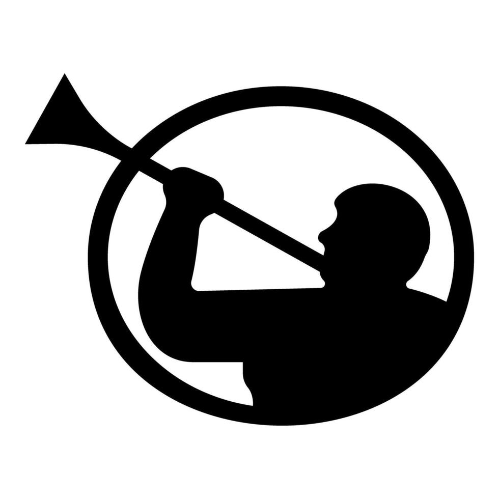 Mormon symbol Church of Jesus Christ of Saints of Last Days Angel of Mormonism sign Moroni religion Morony man blowing trumpet silhouette icon black color illustration image flat style vector