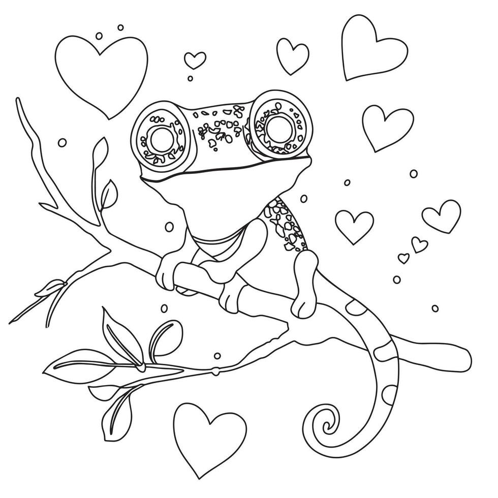 coloring book. cute lizard chameleon. black and white illustration vector