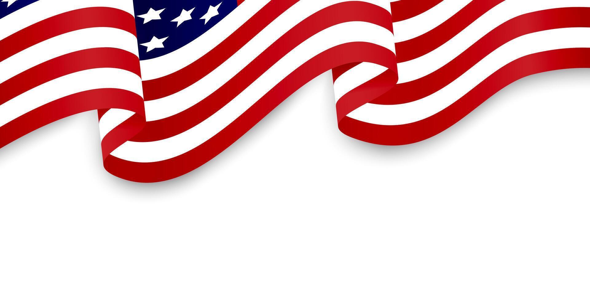American flag sign isolated 3D. USA flag waving on white background. Realistic illustration for celebration Independence Day 4th of July, Memorial, Veterans Day. vector