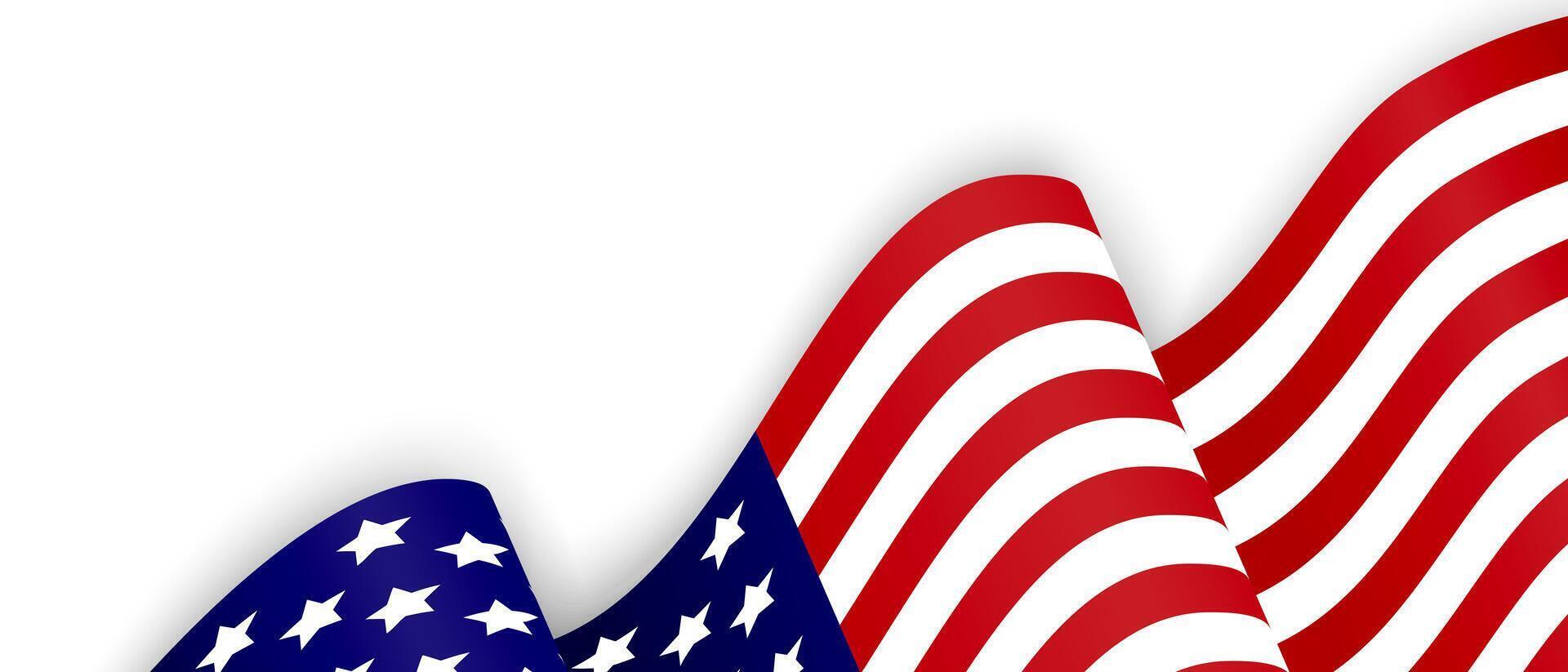 Waving American flag with red and white stripes and white stars on a blue field isolated on white background. USA Independence Day and national celebration design for poster, banner, greeting card. vector