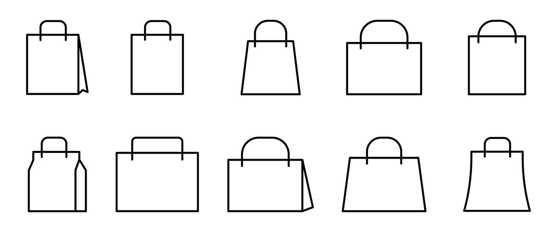 Set of shopping bag icon in outline. Paper Bags. Online Shop Symbol, shopping bag Packages symbol. vector