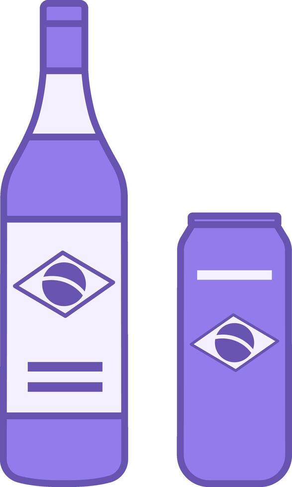 Colored Cachaca Icon. Brazilian Strong Alcoholic Drink. Bottle and Can. Brazilian Carnival Concept vector