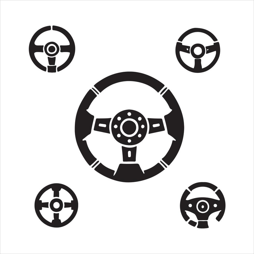 Steering Wheel Icons black silhouette on white background vector