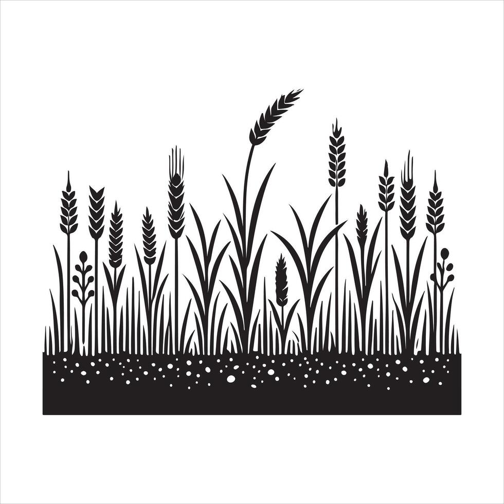 Growing Grass and Cultivated Lawn black silhouette white background vector
