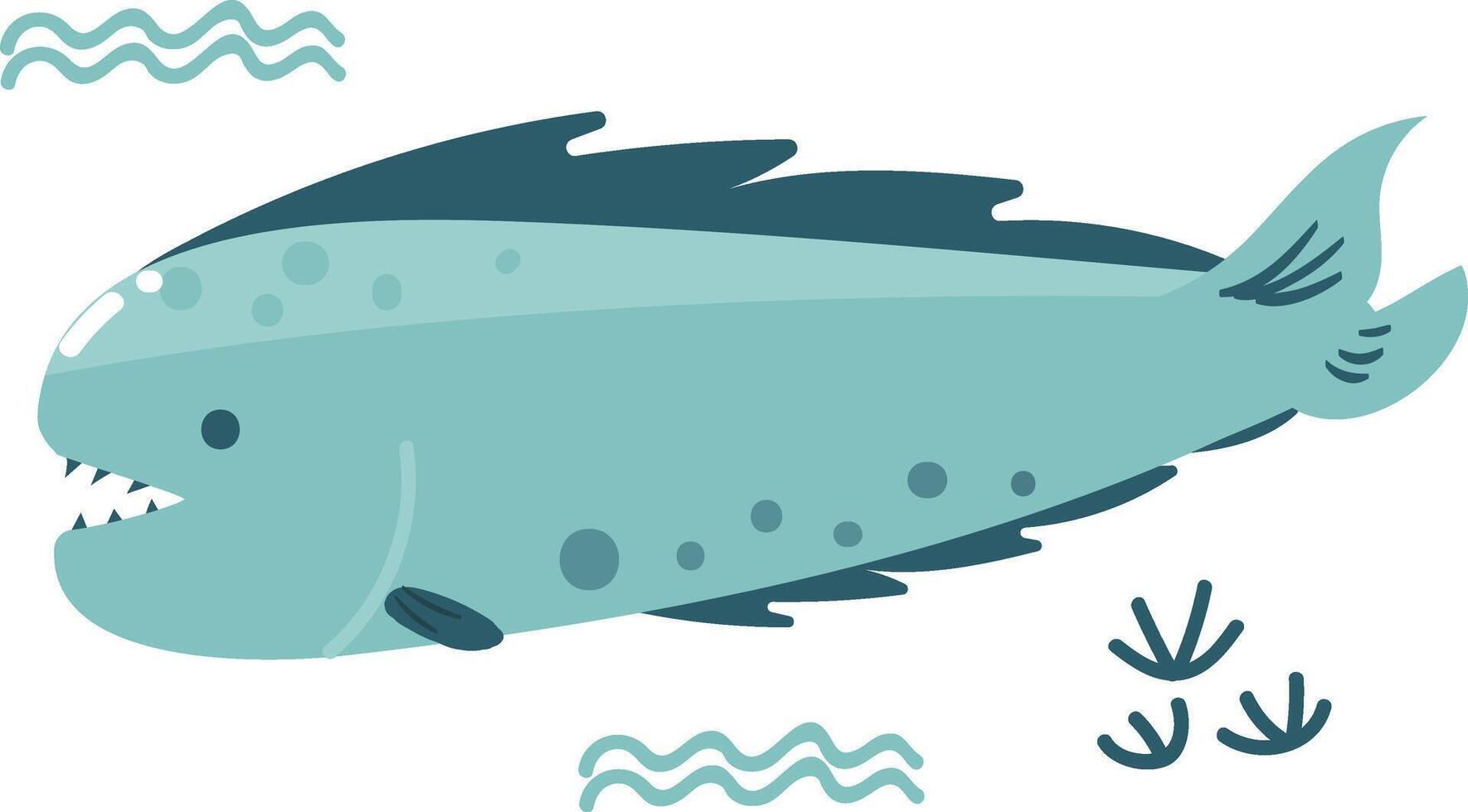 A cartoon fish with a big mouth and a wave vector