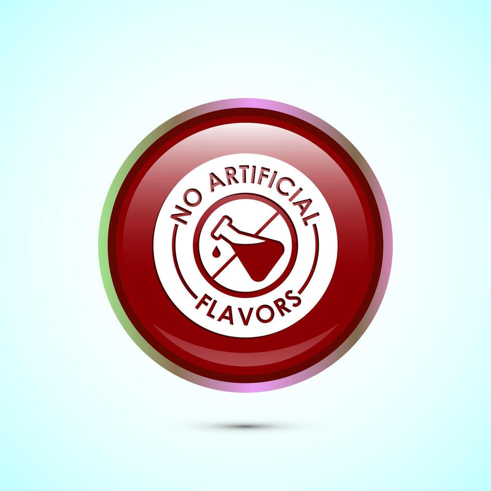 No artificial flavor icon design illustration, Artificial flavor free symbol, Natural product, Red color round button design vector