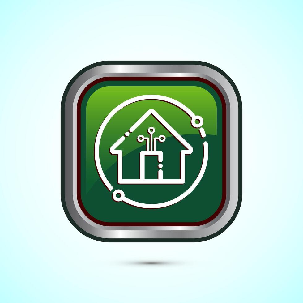 Smart house icon design illustration, Smart home technology and automation, Green color square button design vector