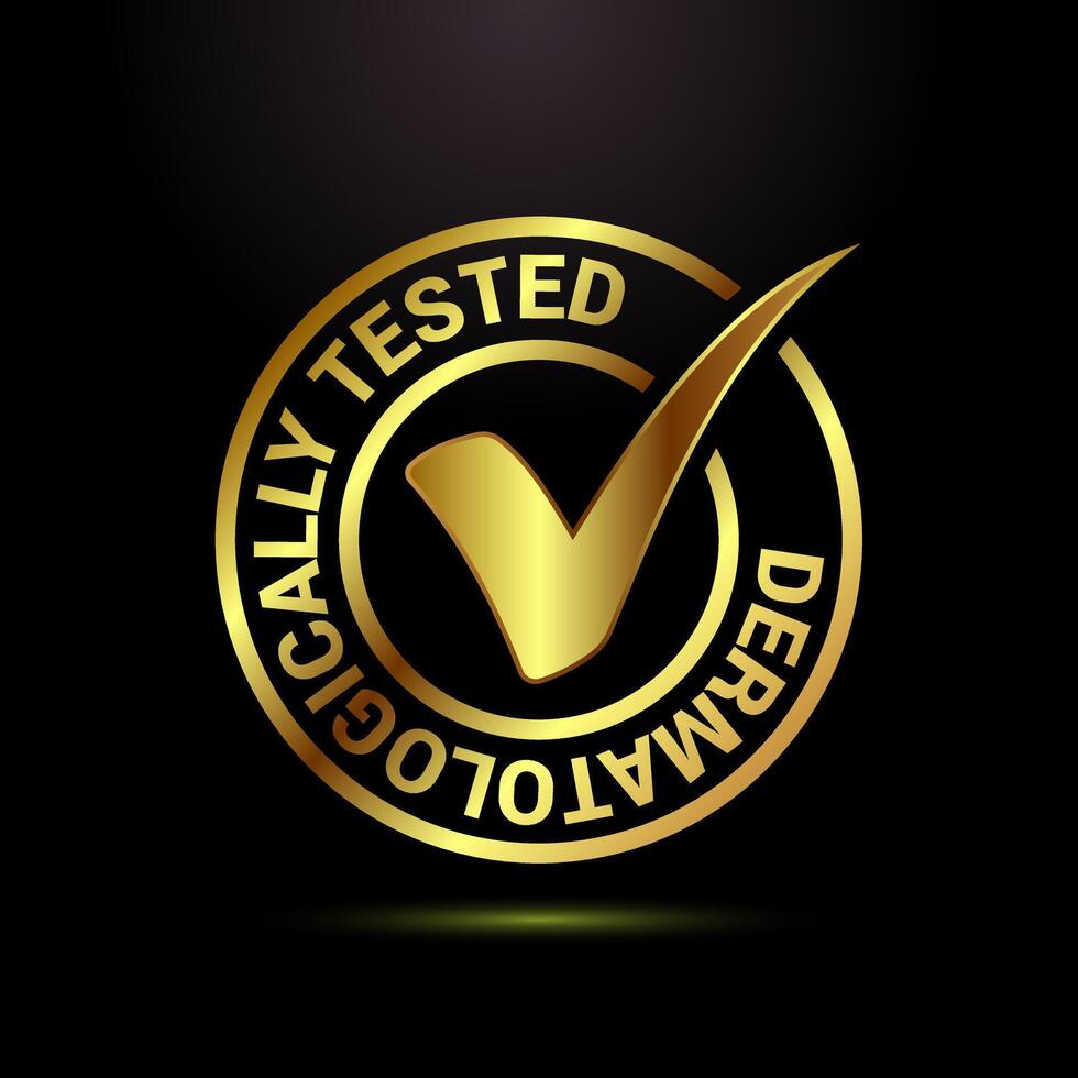 Dermatologically tested icon illustration, dermatology test and dermatologist clinic icon in gold color style vector