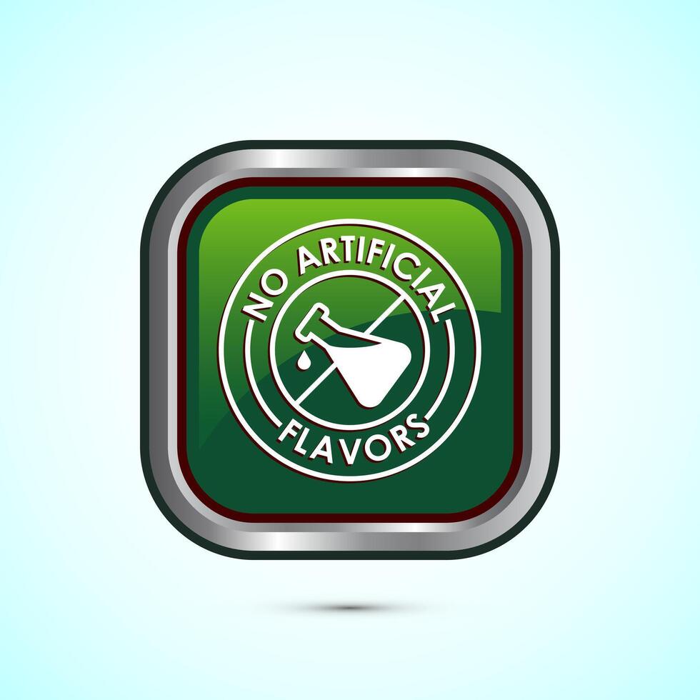 No artificial flavor icon design illustration, Artificial flavor free symbol, Natural product, Green color square button design vector