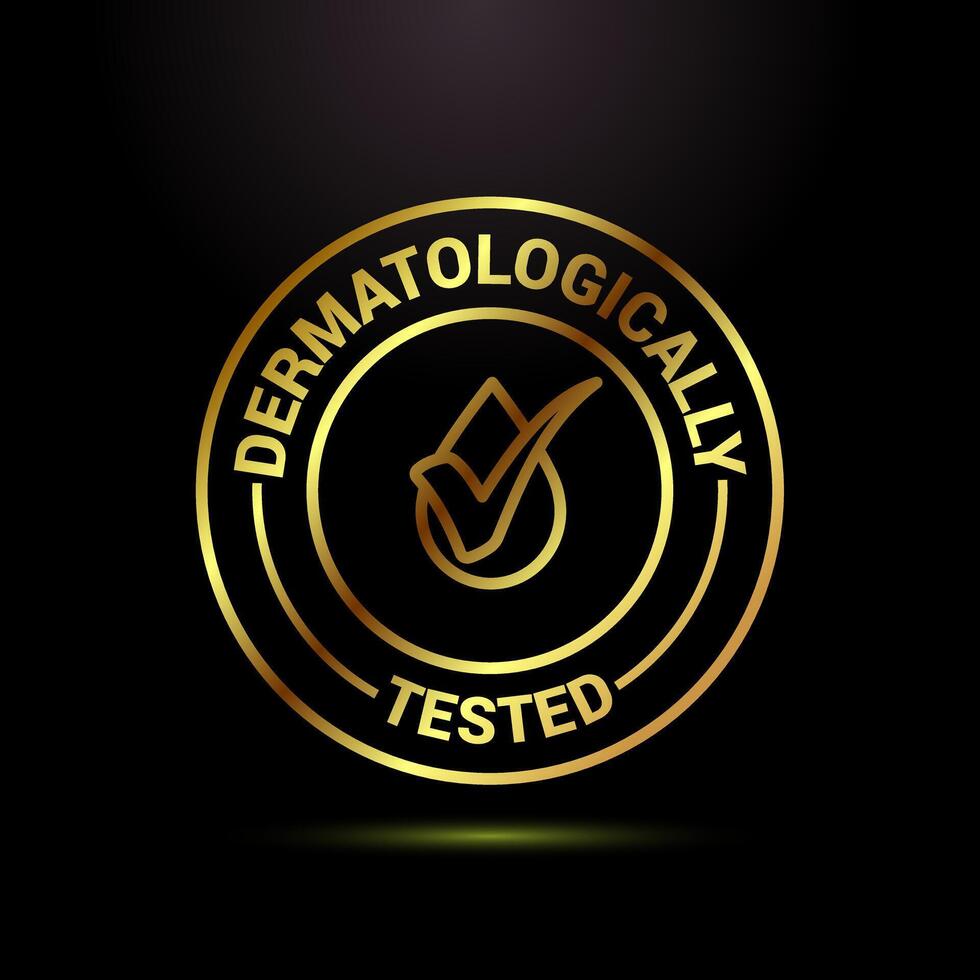 Dermatologically tested icon sign, dermatology test and dermatologist clinic icon in gold color style vector