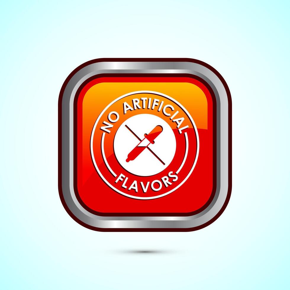 No artificial flavor icon design illustration, Artificial flavor free symbol, Natural product, Orange color square button design vector