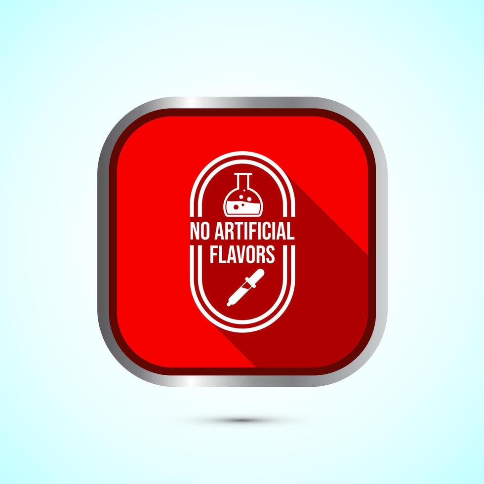 No artificial flavor icon design illustration, Artificial flavor free symbol, Natural product, Red shadow button design vector