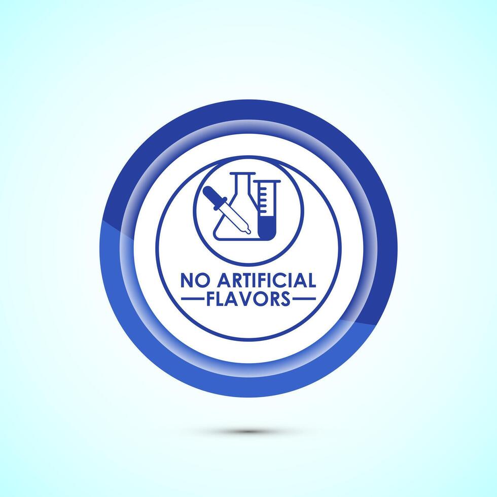 No artificial flavor icon design illustration, Artificial flavor free symbol, Natural product, Blue color button design vector