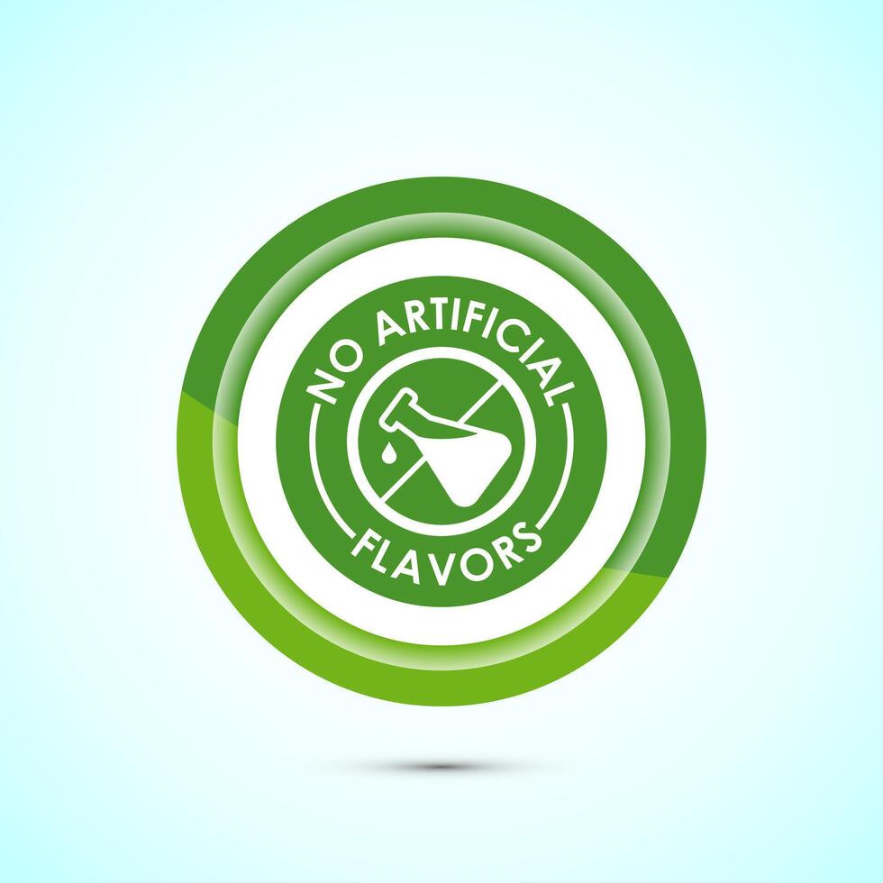 No artificial flavor icon design illustration, Artificial flavor free symbol, Natural product, Green color button design vector