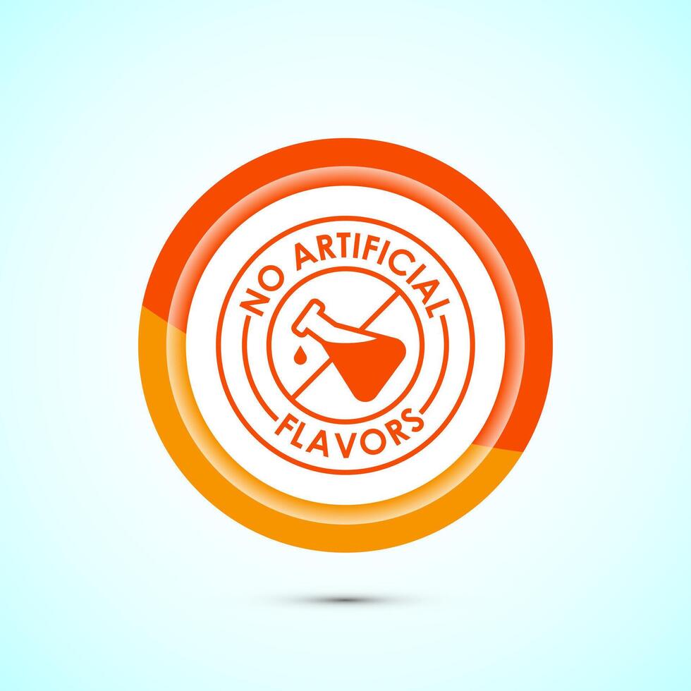 No artificial flavor icon design illustration, Artificial flavor free symbol, Natural product, Orange color button design vector