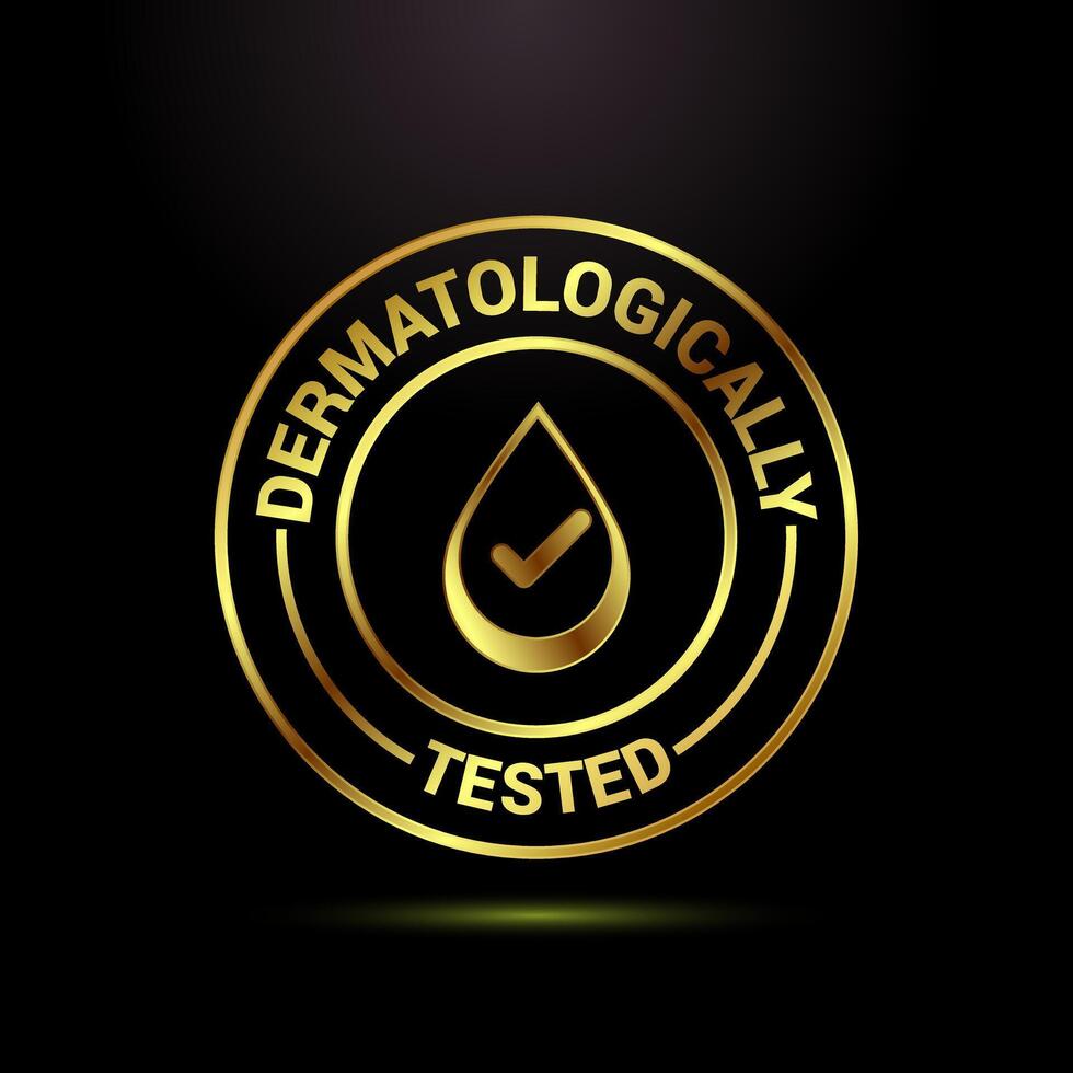 Dermatologically tested icon, dermatology test and dermatologist clinic icon in gold color style vector