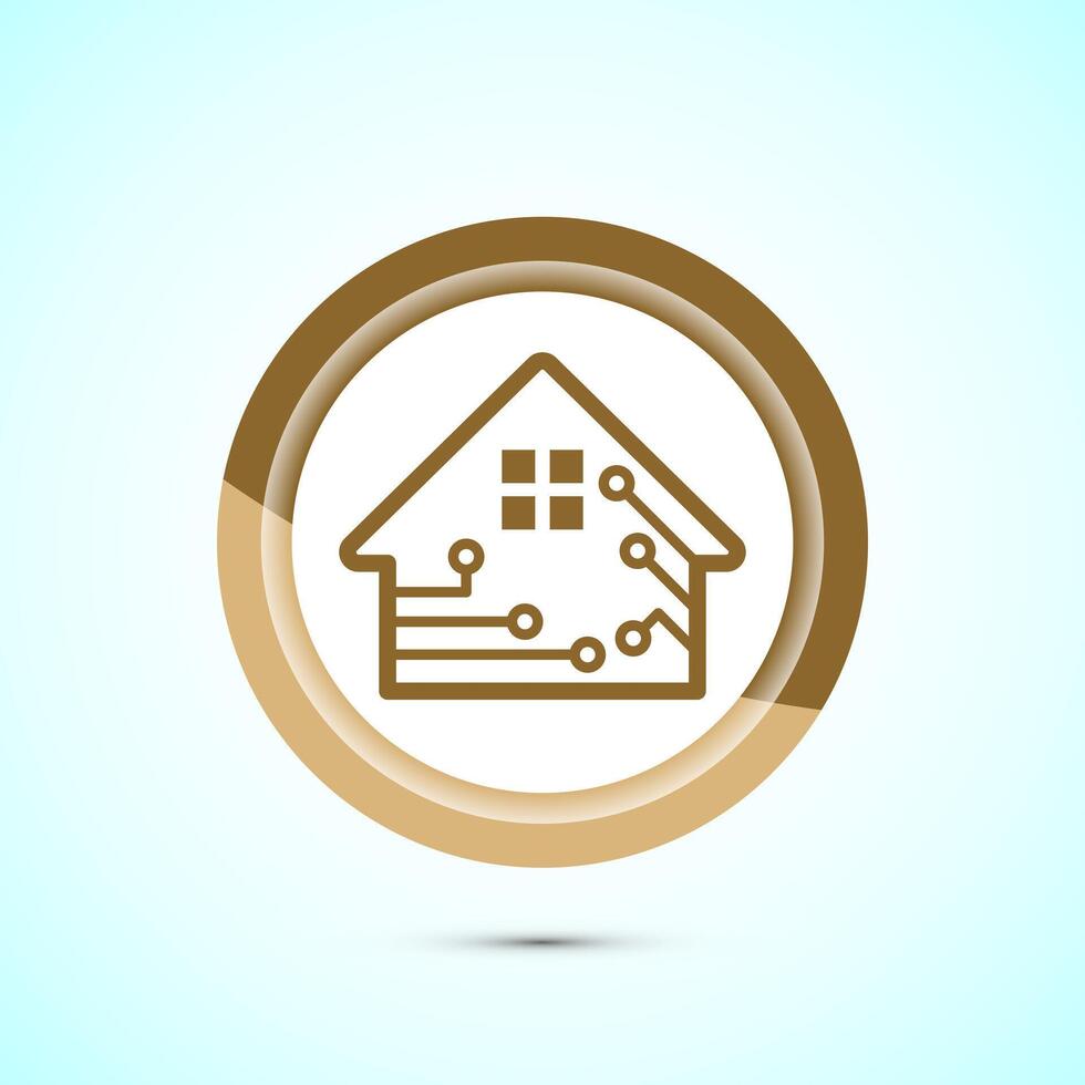 Smart house icon design illustration, Smart home technology and automation, Gold color button design vector