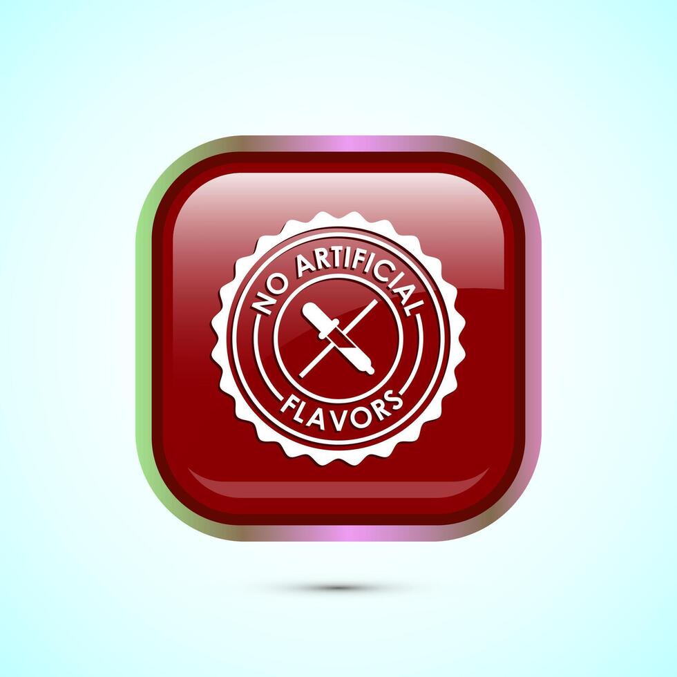 No artificial flavor icon design illustration, Artificial flavor free symbol, Natural product, Red color square button design vector