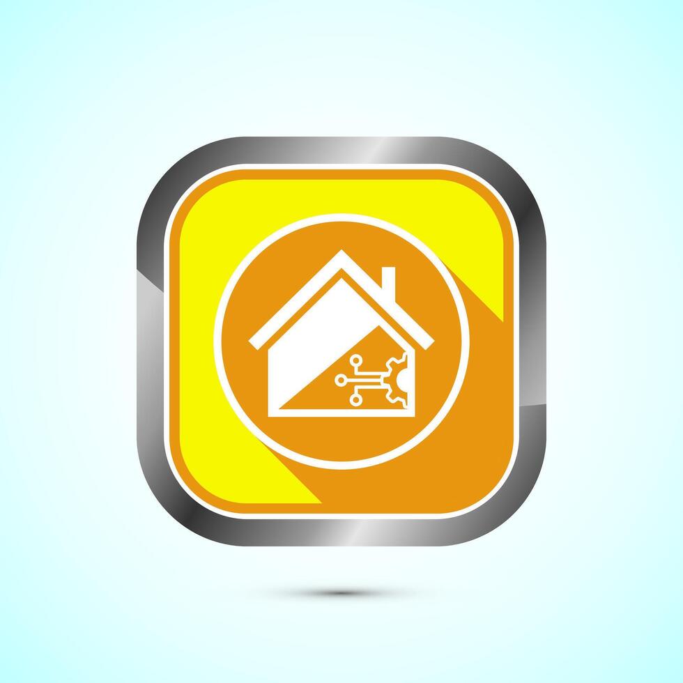 Smart house icon design illustration, Smart home technology and automation, Yellow shadow button design vector